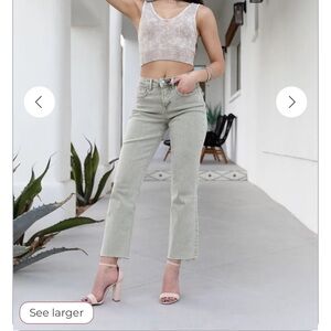 Vervet Blue by Flying Monkey. Olive green cropped denim. Size 32.